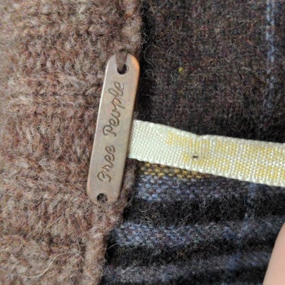 Free People Vintage/Retro Look M Wool Blend Button Cardigan Sweater Brown Plaid - Picture 4 of 8